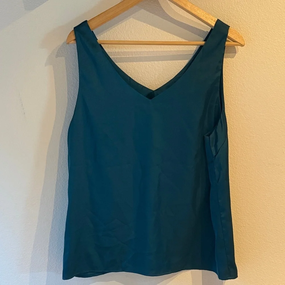 Zeagoo Satin V-Neck Sleeveless Blouse Camisole, Blue Green, Size XL